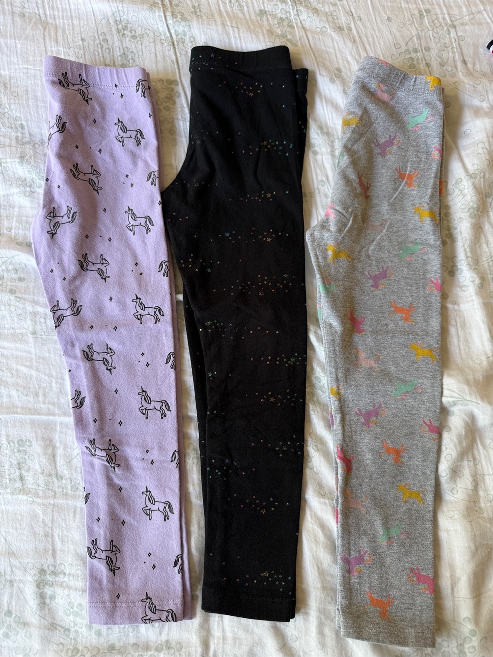 Cat & Jack Kids' Unicorn Leggings Pack - Lilac, Black & Gray